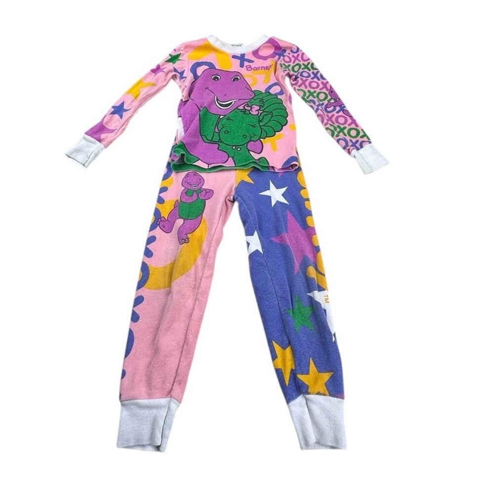 Vintage 90’s Barney 2 Piece Pajama Set Top And Bottom Kids Size 6